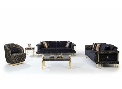  Schwarze Couchgarnitur 2x Dreisitzer Polster Sessel Moderne Sitz Möbel