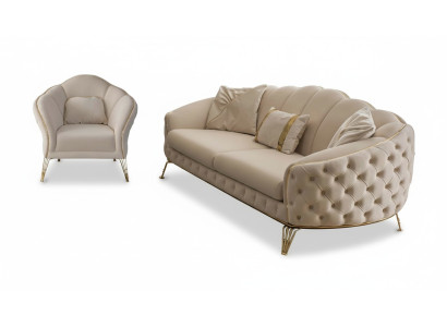 Wohnzimmer Komplett 3tlg Modern Dreisitzer Sofa Couch Luxus 2x Sessel