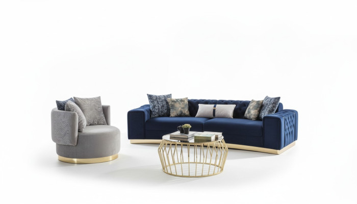 Sofagarnitur Komplette Polstersofa Blau Dreisitzer Modern Sessel neu