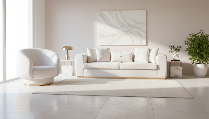 Weißes Wohnzimmer Sofa Set Polstermöbel 4-Sitzer Textil Lehnsessel 2tlg