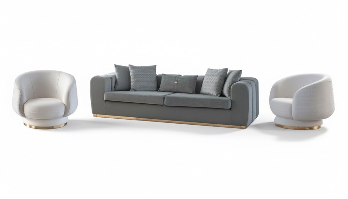 Grau-Weißes Wohnzimmer Sitzset Luxuriöse Polster Couchen 4 Sitzer Sessel