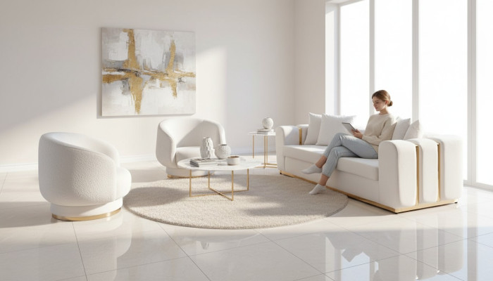Weiße Wohnzimmer Sofas Stilvoller 4-Sitzer Designer 2x Sessel Neu 3tlg