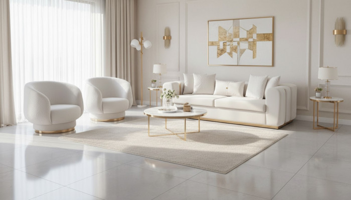 Weiße Wohnzimmer Sofas Stilvoller 4-Sitzer Designer 2x Sessel Neu 3tlg