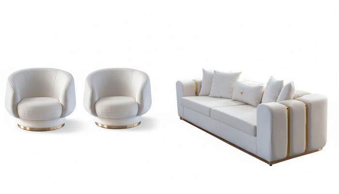 Weiße Wohnzimmer Sofas Stilvoller 4-Sitzer Designer 2x Sessel Neu 3tlg