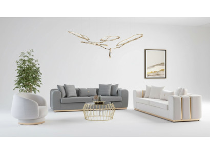 Grau-Weiße Wohnzimmer Polstersofas Designer Sessel 4-Sitzer Luxus Möbel