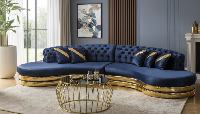 Exklusiver Chesterfield 4-Sitzer Halbrundes Sofa Designer Polster Couch