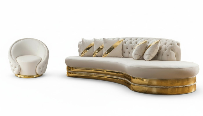 Moderner Chesterfield Set Luxus Sofagarnitur Runder Sessel 3-SItzer 2tlg