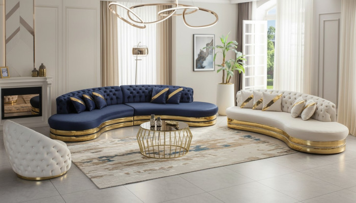 Designer Chesterfield Sofas Halbrunde Edelstahl Couchen 4+3 Sitzer 3tög