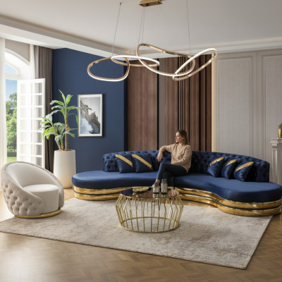 Sofagarnitur Polstermöbel Blau 2x 4-Sitzer Sofas Sessel Luxus Wohnzimmer