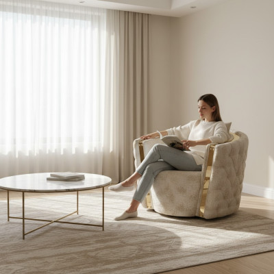 Weiße Chesterfield Sessel Luxuriöse 2x Runde Polster Einsitzer 1-Sitzer