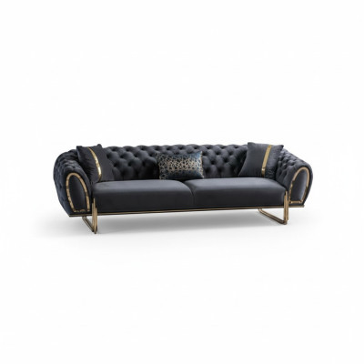 Schwarze Polstercouch Designer Chesterfield Wohnzimmer Polster Sofa