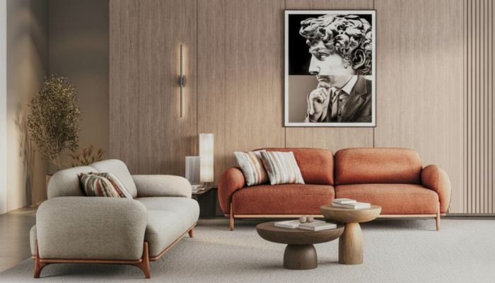 Braun-Weiße Sofgarnitur Stilvolle 2x Polster 3-Sitzer Wohnzimmer Couch