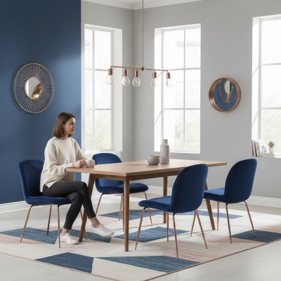 EsszimmerGruppe Garnitur Blau Stühle 6x Stühle Set Textil Polster Sitz