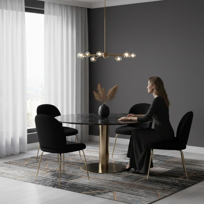 Garnitur Gruppe Schwarz Stühle 4x Stuhl Set Textil Polster Sitz Edelstahl