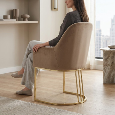 Goldener Edelstahlstuhl Moderner Polster Einsitzer Designer 1x Lehnstuhl
