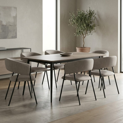 Esszimmer Grau Textil Gruppe Set 4x Sessel Stuhl Design Stoff Polster Stühle