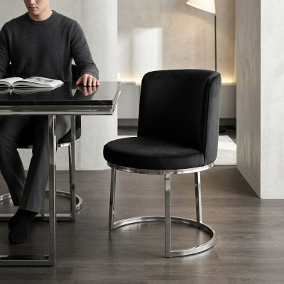 Schwarzer Designer Stuhl Edelstahlfuß Stuhl Moderne Esszimmerstühle Neu