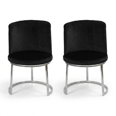 Schwarzer Designer 2x Stühle mit Edelstahlfüßen Moderne Esszimmerstühle