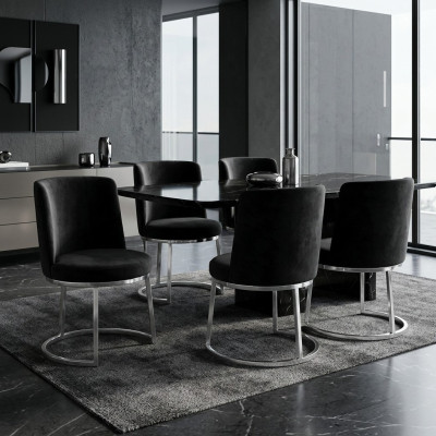 Schwarzer Designer 4x Stühle mit Edelstahlfüßen Moderne Esszimmerstühle