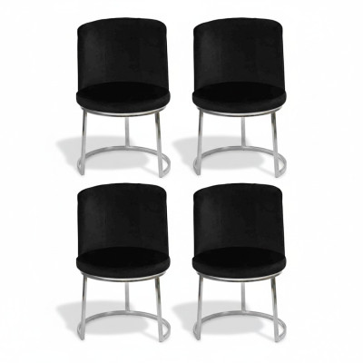 Schwarzer Designer 4x Stühle mit Edelstahlfüßen Moderne Esszimmerstühle