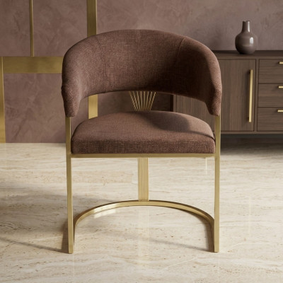 Modernes Esszimmer Stuhl Designer Luxus Edelstahl Elemente Textil Neu