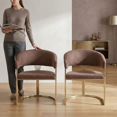 Modernes Esszimmer 2x Stühle Designer Luxus Edelstahl Elemente Textil Neu