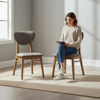 Modern Stuhl Grau Polster 2x Stühle Lounge Holz Textil Holz Sessel Neu