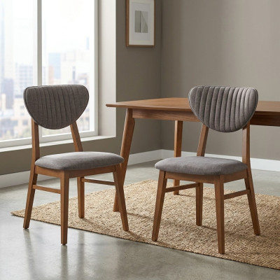 Modern Stuhl Grau Polster 2x Stühle Lounge Holz Textil Holz Sessel Neu