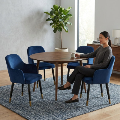 Luxus 4x Stühle Luxus Blauer Küchenmöbel Designer Esszimmerstuhl Holzmöbel