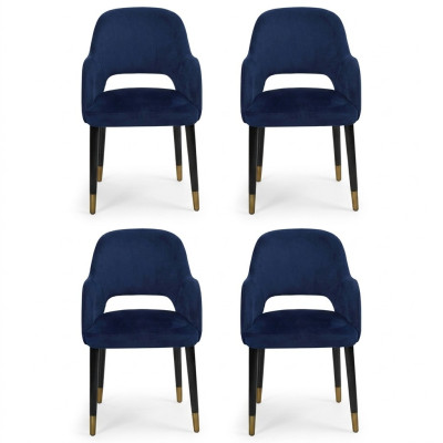 Luxus 4x Stühle Luxus Blauer Küchenmöbel Designer Esszimmerstuhl Holzmöbel
