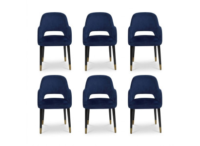 Luxus 6x Stühle Blauer Küchenmöbel Designer Modern Esszimmerstuhl Holzmöbel