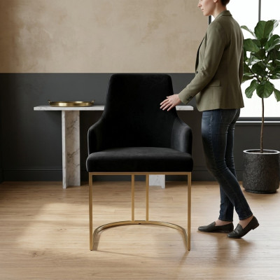 Moderner Schwarzer Textilstuhl Esszimmer Metall Einsitzer Designer Möbel