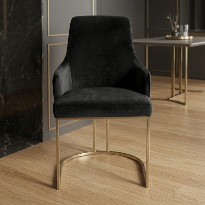 Moderner Schwarzer Textilstuhl Esszimmer Metall Einsitzer Designer Möbel