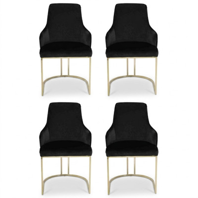 Designer Schwarze 4x Metallstühle Luxuriöse Edelstahl Polster Möbel