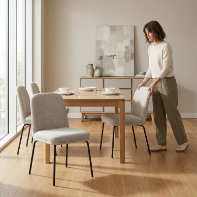 Gruppe Garnitur Stühle 4x Stuhl Set Textil Polster Sitz Edelstahl Esszimmer Neu