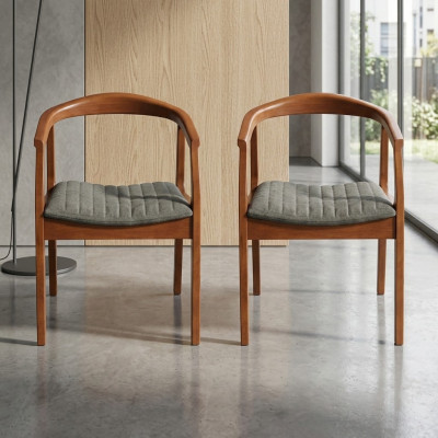 Stuhl Braun Design Wohnzimmer Esszimmer Holz 2x Stühle Polster mit Armlehne