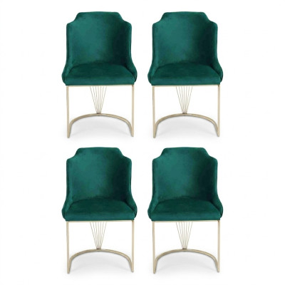 Designer Grüner Esszimmerstuhl 4x Stühle Luxus Einsitzer Moderne Esszimmer