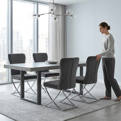 Сhesterfield Schwarz 4x Stühle Ohne Armlehnen Metallrahmen Esszimmer Stühle
