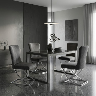 Сhesterfield Schwarz 4x Stühle Ohne Armlehnen Metallrahmen Esszimmer Stühle