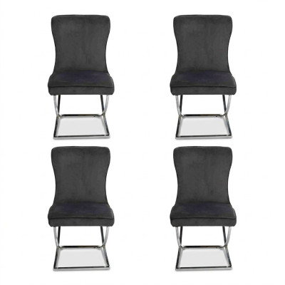 Сhesterfield Schwarz 4x Stühle Ohne Armlehnen Metallrahmen Esszimmer Stühle