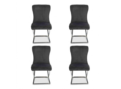 Сhesterfield Schwarz 4x Stühle Ohne Armlehnen Metallrahmen Esszimmer Stühle