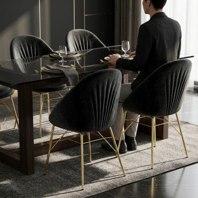 Luxus Design Schwarz 4x Stühle Ohne Armlehne Esszimmer Moderne Möbel