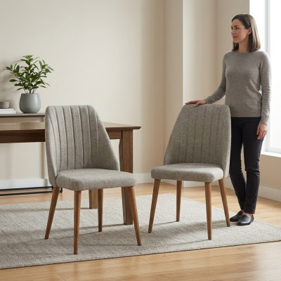 Modern 2x Stühle Polsterstuhl Luxus Sessel Grau Stuhl Lehnstuhl Esszimmer