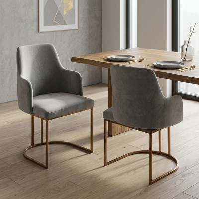 Modern Esszimmerstuhl Küchenstühle Luxus Design 2x Stühle Lehnstühle Grau Neu