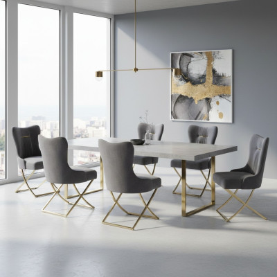Stilvoll Esszimmer 6x Stühle Luxus Sessel Stuhl grau Sessel Wohnzimmer Möbel neu