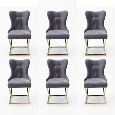 Stilvoll Esszimmer 6x Stühle Luxus Sessel Stuhl grau Sessel Wohnzimmer Möbel neu