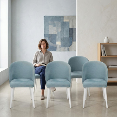Luxus Esszimmer Holz 6x Stühle blau armlos neues Design gepolsterter Stuhl