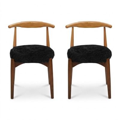 Luxus Esszimmer Holz 2x Stühle Braun Ohne Armlehne Design gepolsterter Stuhl