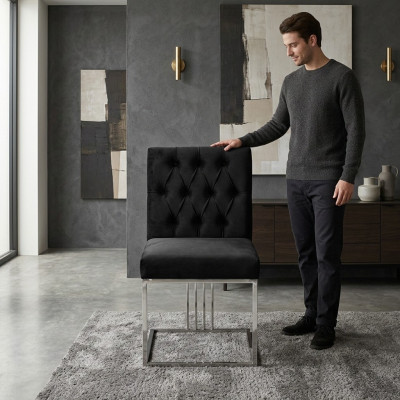 Schwarzer Lehnstuhl Designer Esszimmer Möbel Essstühle Edelstahlstuhl