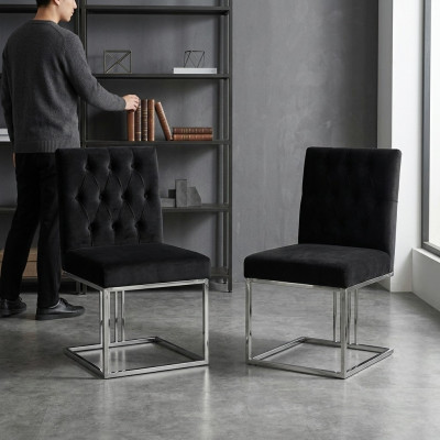 Schwarzer Lehnstuhl Designer 2x Stühle Esszimmer Möbel Essstühle Edelstahlstuhl